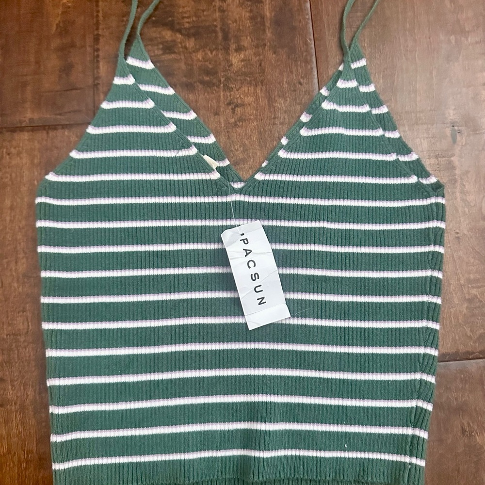 La Hearts Green and White Striped Top